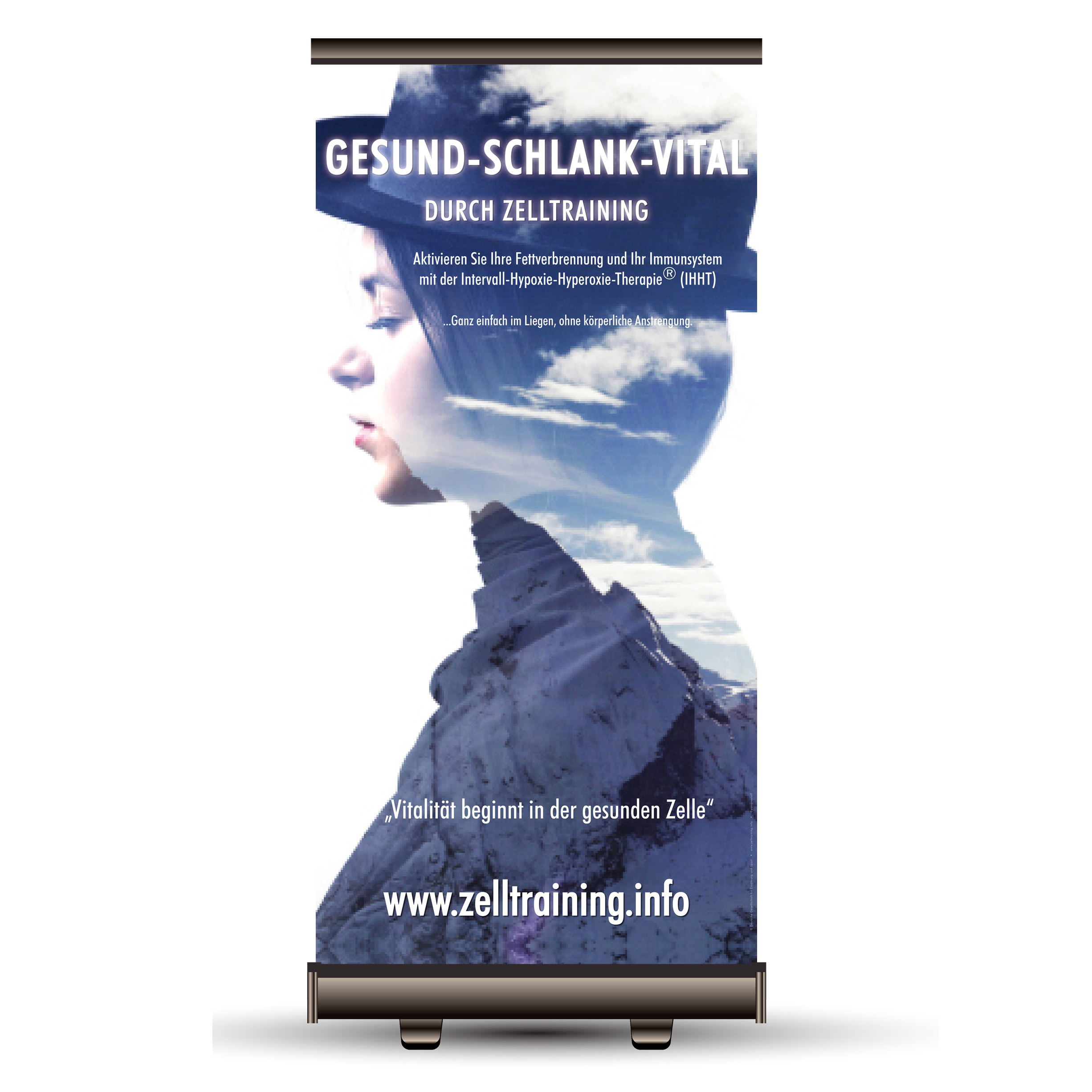 IHHT Zelltraining Roll-Up Banner 1m x 2m zum Ausrollen im Display