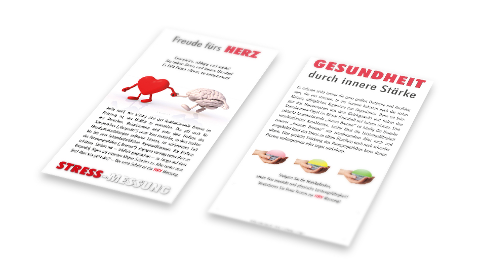 Flyer "Freude fürs Herz" Stressmessung DIN lang, 300g, mit Stempelfeld, Staffelpreise