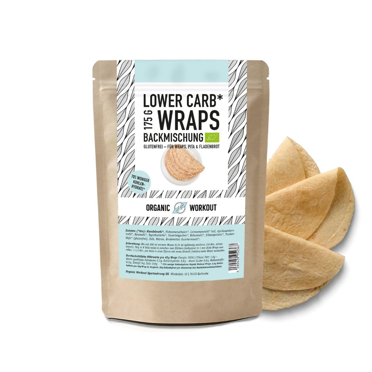 Wrap Lower-Carb Backmischung 175g -MHD 28.02.2026 glutenfrei, vegan, bio, für Wraps & Fladenbrot