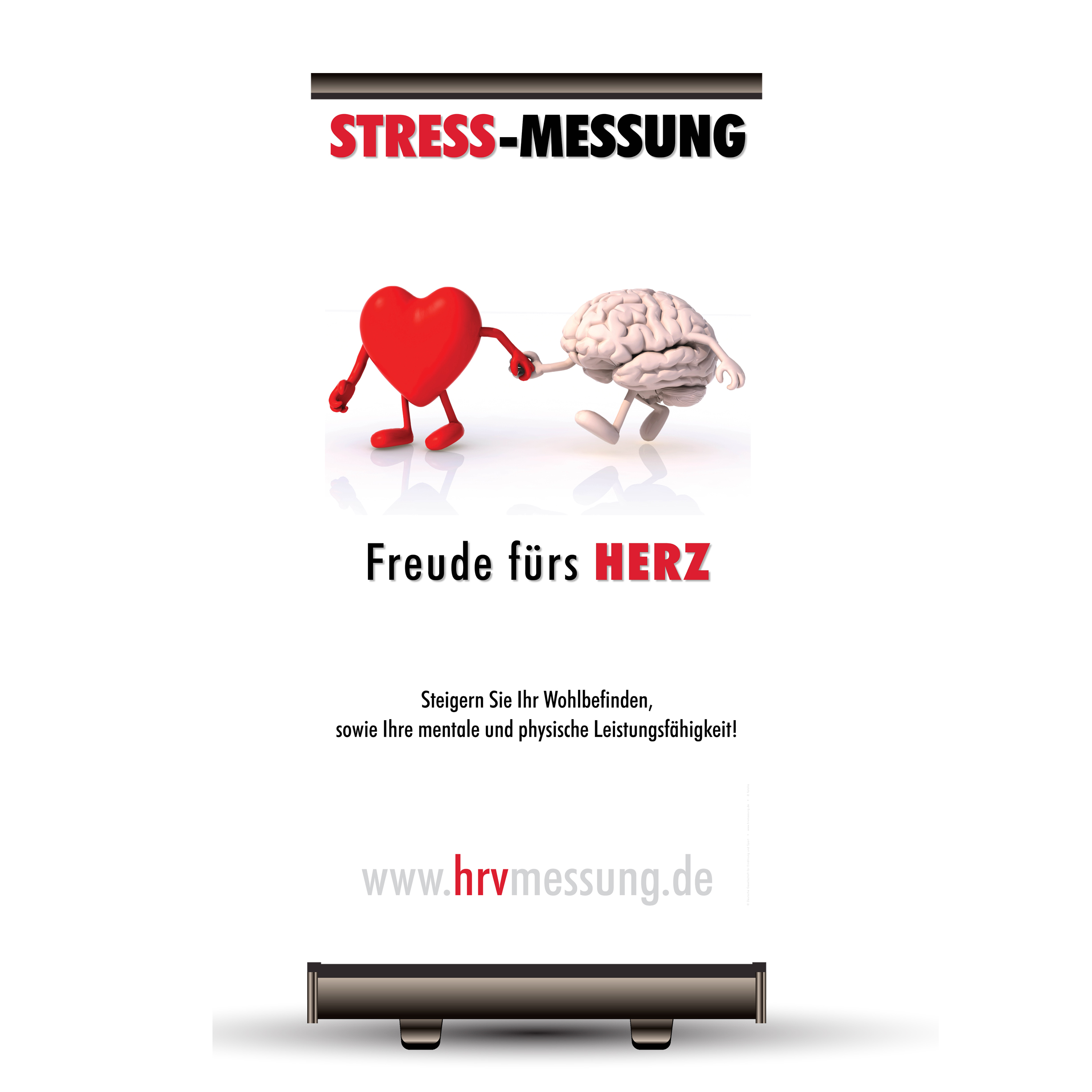 HRV Stressmessung Roll-Up Banner"Freude fürs Herz" 1m x 2m zum Ausrollen im Display