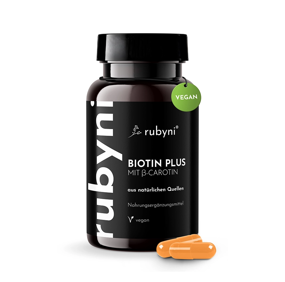 rubyni - Biotin Plus m. Beta-Carotin 90 Kapseln - zur Erhaltung normaler Haare, Haut